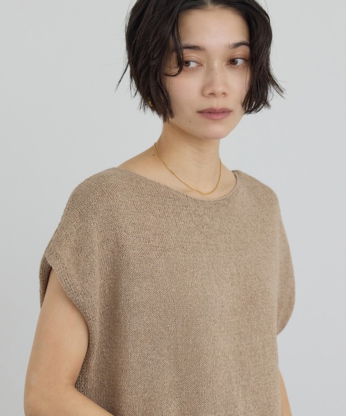 SALON adam et rope'（サロン アダム エ ロペ）の「ペーパーヤーンフレンチスリーブプルオーバー［手洗い可/和紙素材］（Tシャツ/カットソー・レディース・チャコールグレー/ベージュ・FREE）」の8枚目の写真