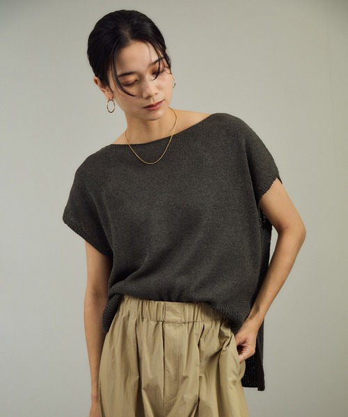 SALON adam et rope'（サロン アダム エ ロペ）の「ペーパーヤーンフレンチスリーブプルオーバー［手洗い可/和紙素材］（Tシャツ/カットソー・レディース・チャコールグレー/ベージュ・FREE）」の10枚目の写真