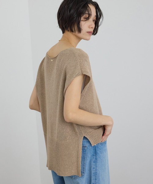 SALON adam et rope'（サロン アダム エ ロペ）の「ペーパーヤーンフレンチスリーブプルオーバー［手洗い可/和紙素材］（Tシャツ/カットソー・レディース・チャコールグレー/ベージュ・FREE）」の9枚目の写真