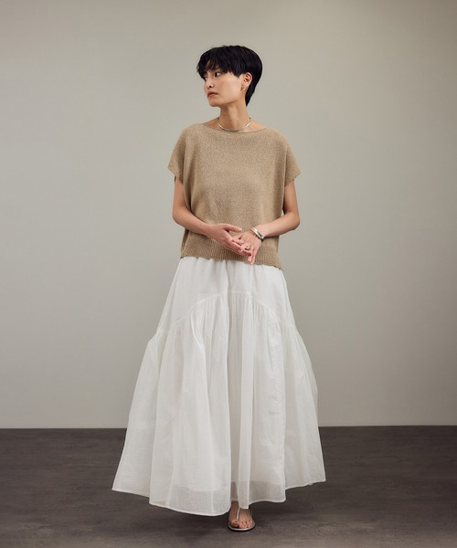 SALON adam et rope'（サロン アダム エ ロペ）の「ペーパーヤーンフレンチスリーブプルオーバー［手洗い可/和紙素材］（Tシャツ/カットソー・レディース・チャコールグレー/ベージュ・FREE）」の11枚目の写真