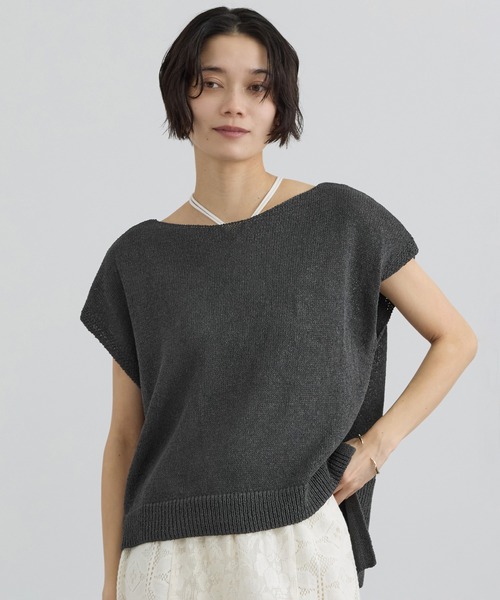 SALON adam et rope'（サロン アダム エ ロペ）の「ペーパーヤーンフレンチスリーブプルオーバー［手洗い可/和紙素材］（Tシャツ/カットソー・レディース・チャコールグレー/ベージュ・FREE）」の12枚目の写真
