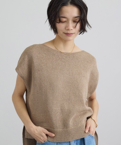 SALON adam et rope'（サロン アダム エ ロペ）の「ペーパーヤーンフレンチスリーブプルオーバー［手洗い可/和紙素材］（Tシャツ/カットソー・レディース・チャコールグレー/ベージュ・FREE）」の20枚目の写真