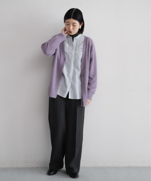 NOMBRE IMPAIR(ノンブルアンペール)の「フォックスナイロン ミドル丈カーデ(カーディガン/ボレロ・レディース・マスタード/オリーブ/パープル/ライトグレー/ピンク・FREE)」の7枚目の写真