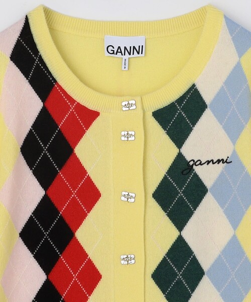 GANNI/ガニー Cashmere Wool Mix Cardigan / K2533 / アーガイル柄