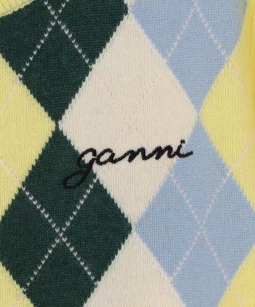 GANNI/ガニー Cashmere Wool Mix Cardigan / K2533 / アーガイル柄