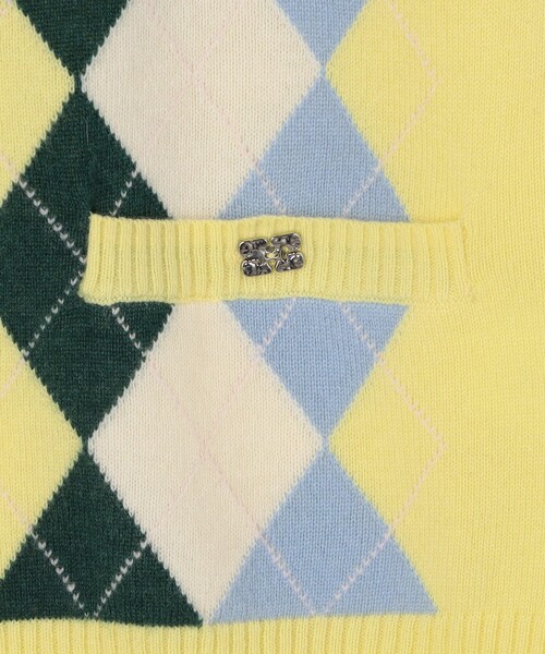 GANNI(ガニー)の「GANNI/ガニー Cashmere Wool Mix Cardigan / K2533 / アーガイル柄 カシミヤ カーディガン(カーディガン/ボレロ・レディース・グレー/レモンイエロー・SMALL)」の7枚目の写真