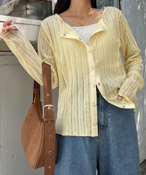 CIAOPANIC TYPY（チャオパニックティピー）の「針抜きシアー2wayスナップカーディガン（カーディガン/ボレロ・レディース・オフホワイト/イエロー/カーキ/ブラック・ONE SIZE）」の4枚目の写真