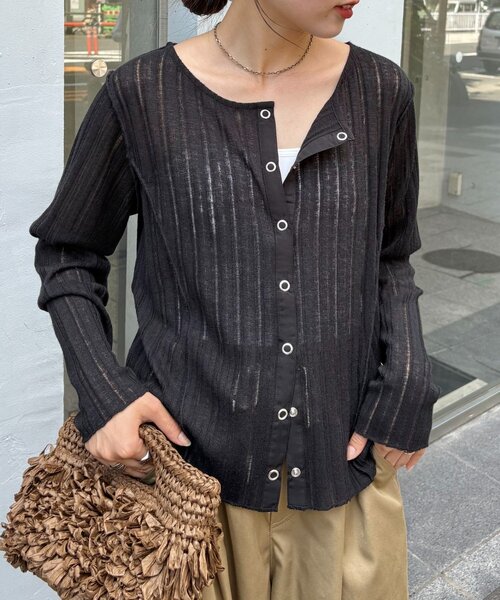 CIAOPANIC TYPY（チャオパニックティピー）の「針抜きシアー2wayスナップカーディガン（カーディガン/ボレロ・レディース・オフホワイト/イエロー/カーキ/ブラック・ONE SIZE）」の8枚目の写真