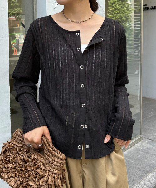 CIAOPANIC TYPY（チャオパニックティピー）の「針抜きシアー2wayスナップカーディガン（カーディガン/ボレロ・レディース・オフホワイト/イエロー/カーキ/ブラック・ONE SIZE）」の9枚目の写真