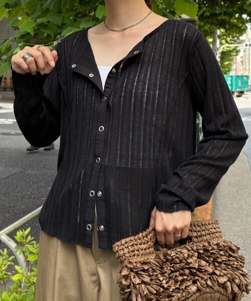 CIAOPANIC TYPY（チャオパニックティピー）の「針抜きシアー2wayスナップカーディガン（カーディガン/ボレロ・レディース・オフホワイト/イエロー/カーキ/ブラック・ONE SIZE）」の10枚目の写真