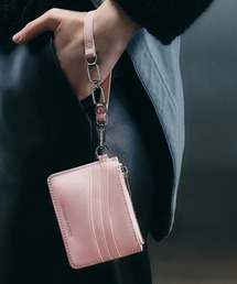 【いつも使う物こそ♡】ジップ付きフラップカードケース OPENYY◇STUD CARD CASE KEYCHAIN ブラック カード財布 (OPEN