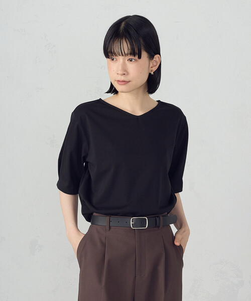 COMME CA ISM(コムサイズム)の「【接触冷感】スリーブデザイン カットソー(Tシャツ/カットソー・レディース・ブラック/ホワイト・MEDIUM/LARGE)」の1枚目の写真