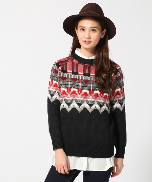 GLOBAL WORK（グローバルワーク）の「□長澤まさみさん着用□5ゲージフェアアイルニットプルオーバー/567483（ニット/セーター・レディース・ネイビー/グレー/ホワイト・MEDIUM/LARGE）」の3枚目の写真