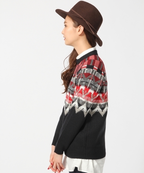 GLOBAL WORK（グローバルワーク）の「□長澤まさみさん着用□5ゲージフェアアイルニットプルオーバー/567483（ニット/セーター・レディース・ネイビー/グレー/ホワイト・MEDIUM/LARGE）」の6枚目の写真