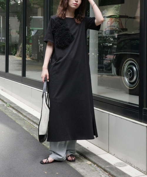 セール】tulle motif half sleeve cut and sew OP（ワンピース