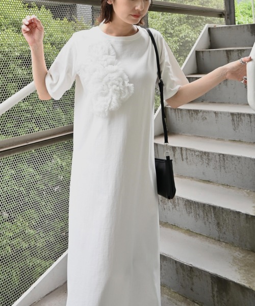 WILLFULLY(ウィルフリー)の「tulle motif half sleeve cut and sew OP(ワンピース・レディース・グレー系その他/ブラック/ホワイト・FREE)」の7枚目の写真