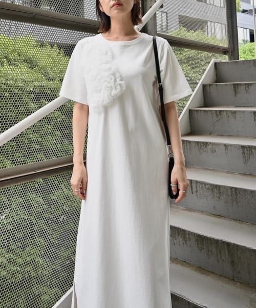 WILLFULLY(ウィルフリー)の「tulle motif half sleeve cut and sew OP(ワンピース・レディース・グレー系その他/ブラック/ホワイト・FREE)」の6枚目の写真