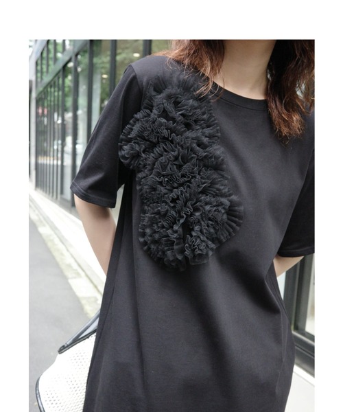 WILLFULLY(ウィルフリー)の「tulle motif half sleeve cut and sew OP(ワンピース・レディース・グレー系その他/ブラック/ホワイト・FREE)」の12枚目の写真