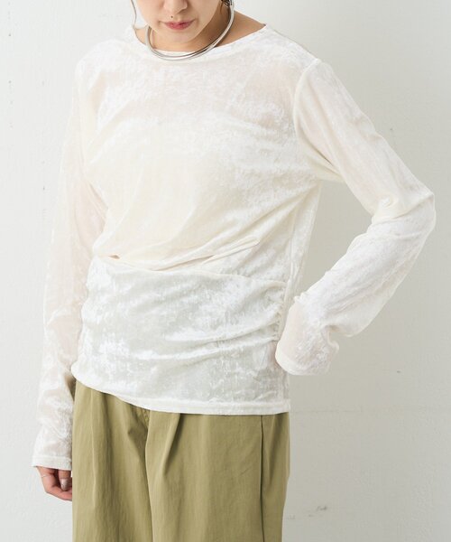 SHENERY（シーナリー）の「シアーベロアトップス（Tシャツ/カットソー・レディース・オフホワイト/ブラウン/ネイビー・FREE）」の4枚目の写真