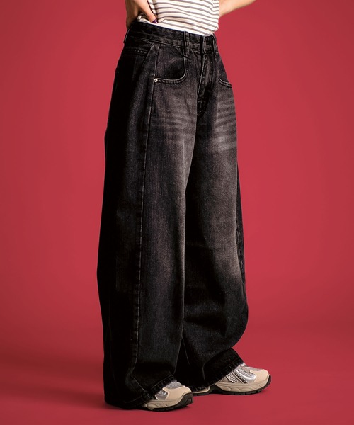 MAISON SELECT（メゾンセレクト）の「7A1 サイド切り替えワイドデニム カーブパンツ（デニムパンツ・レディース・ダークブルー/グレー/ブルー/ブラック/ライトブルー・S/XL/L/M）」の7枚目の写真