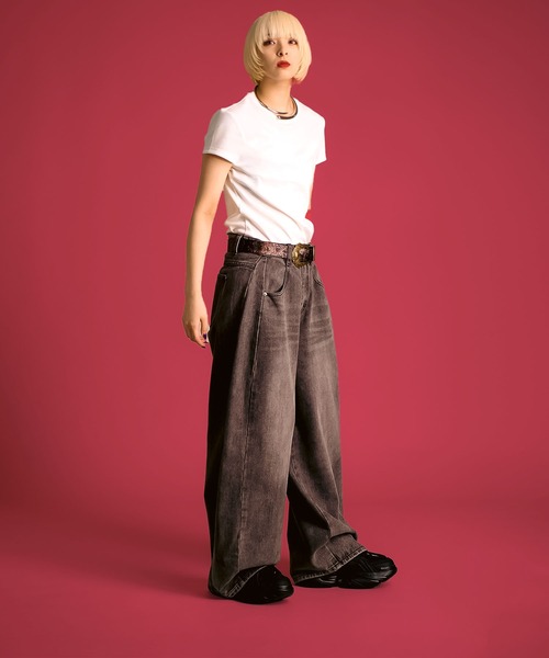 MAISON SELECT（メゾンセレクト）の「7A1 サイド切り替えワイドデニム カーブパンツ（デニムパンツ・レディース・ダークブルー/グレー/ブルー/ブラック/ライトブルー・S/XL/L/M）」の12枚目の写真