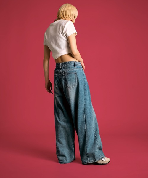 MAISON SELECT（メゾンセレクト）の「7A1 サイド切り替えワイドデニム カーブパンツ（デニムパンツ・レディース・ダークブルー/グレー/ブルー/ブラック/ライトブルー・S/XL/L/M）」の17枚目の写真