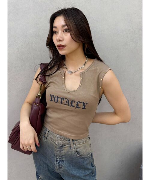 EVRIS（エヴリス）の「スタッズグラフィックタンクトップ（タンクトップ・レディース・ブラウン/ホワイト/ブラック・FREE）」の11枚目の写真