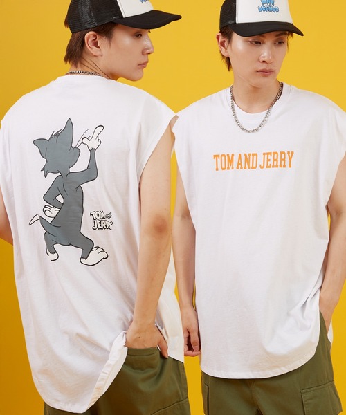 Tom&Jerry(トムアンドジェリー)の「【TOM&JERRY】プリント ノースリーブTシャツ(タンクトップ・メンズ・ホワイト/チャコール/ブラック系/ホワイト系・MEDIUM/LARGE/X-LARGE)」の2枚目の写真