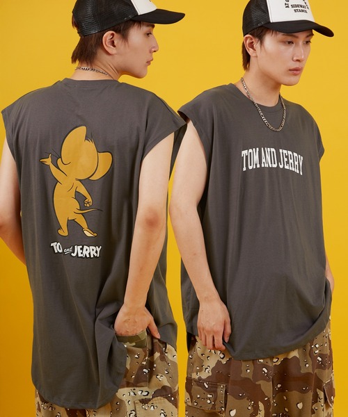 Tom&Jerry(トムアンドジェリー)の「【TOM&JERRY】プリント ノースリーブTシャツ(タンクトップ・メンズ・ホワイト/チャコール/ブラック系/ホワイト系・MEDIUM/LARGE/X-LARGE)」の4枚目の写真