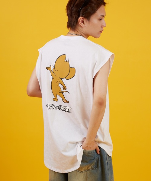 Tom&Jerry(トムアンドジェリー)の「【TOM&JERRY】プリント ノースリーブTシャツ(タンクトップ・メンズ・ホワイト/チャコール/ブラック系/ホワイト系・MEDIUM/LARGE/X-LARGE)」の5枚目の写真