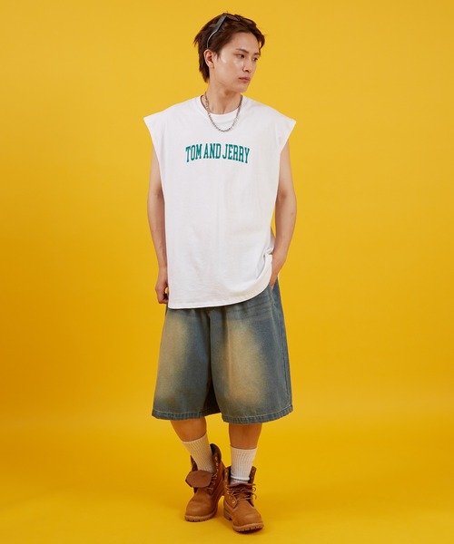 Tom&Jerry(トムアンドジェリー)の「【TOM&JERRY】プリント ノースリーブTシャツ(タンクトップ・メンズ・ホワイト/チャコール/ブラック系/ホワイト系・MEDIUM/LARGE/X-LARGE)」の8枚目の写真
