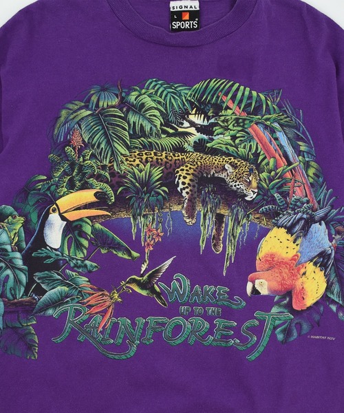 LABORATORY R（ラボラトリーアール）の「【USED】90’s SIGNAL “Wake Up To The Rainforest” アニマル Tシャツ USA製（Tシャツ/カットソー・メンズ・パープル・LARGE）」の2枚目の写真