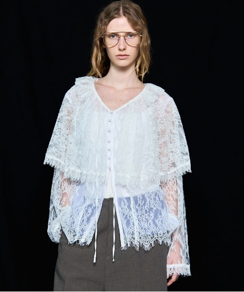 ブラウス シャツ 「25AW PRE-ORDER」Lace Cape Blouse/レースケープブラウス「MAISON SPECIAL/メゾンスペシャ 25AW PRE-ORDER】Lace Cape Blouse/レースケープブラウス