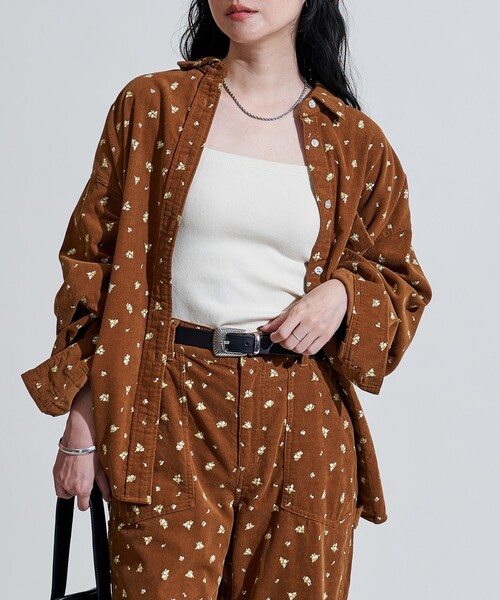 FREAK'S STORE(フリークスストア)の「カントリーフラワー コーデュロイシャツ<セットアップ対応>/小花柄(シャツ/ブラウス・レディース・キャメル/チャコール/ナチュラル・フリ-)」の16枚目の写真