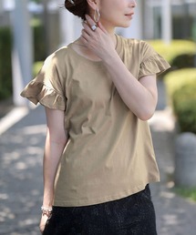 フリルフレンチスリーブコットンTシャツ【大きいサイズ対応】