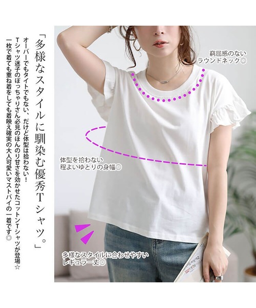 GOLDJAPAN(ゴールドジャパン)の「フリルフレンチスリーブコットンTシャツ【大きいサイズ対応】(Tシャツ/カットソー・レディース・オフホワイト/チャコールグレー/ブラック/ベージュ系/ミント・LL~3L/4L~5L)」の8枚目の写真