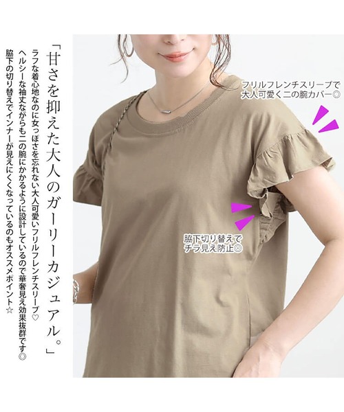 GOLDJAPAN(ゴールドジャパン)の「フリルフレンチスリーブコットンTシャツ【大きいサイズ対応】(Tシャツ/カットソー・レディース・オフホワイト/チャコールグレー/ブラック/ベージュ系/ミント・LL~3L/4L~5L)」の9枚目の写真