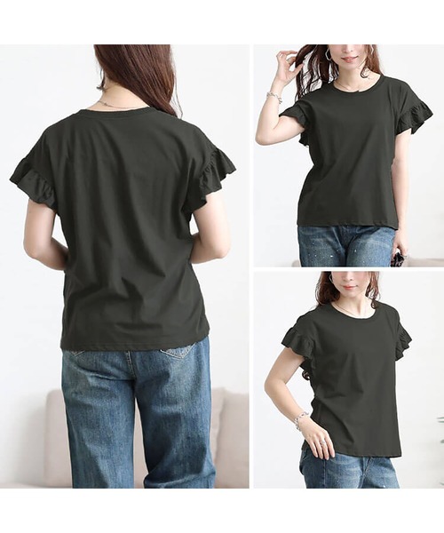 GOLDJAPAN(ゴールドジャパン)の「フリルフレンチスリーブコットンTシャツ【大きいサイズ対応】(Tシャツ/カットソー・レディース・オフホワイト/チャコールグレー/ブラック/ベージュ系/ミント・LL~3L/4L~5L)」の12枚目の写真