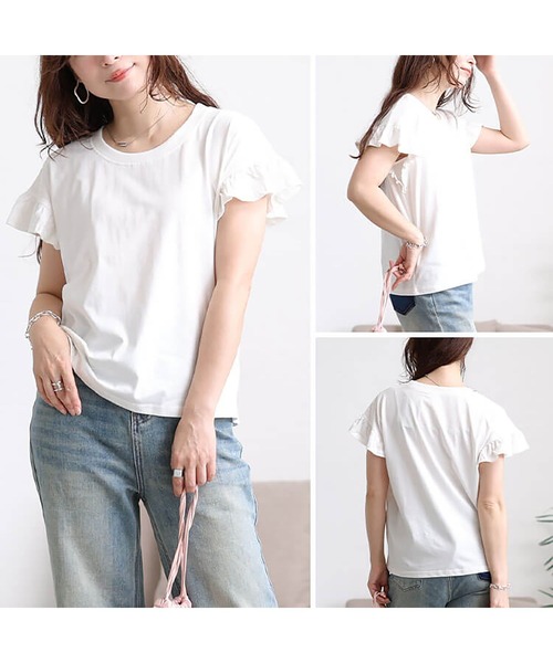 GOLDJAPAN(ゴールドジャパン)の「フリルフレンチスリーブコットンTシャツ【大きいサイズ対応】(Tシャツ/カットソー・レディース・オフホワイト/チャコールグレー/ブラック/ベージュ系/ミント・LL~3L/4L~5L)」の14枚目の写真