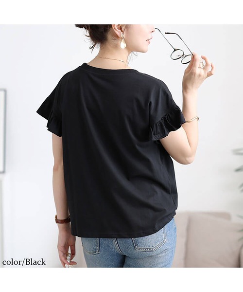 GOLDJAPAN(ゴールドジャパン)の「フリルフレンチスリーブコットンTシャツ【大きいサイズ対応】(Tシャツ/カットソー・レディース・オフホワイト/チャコールグレー/ブラック/ベージュ系/ミント・LL~3L/4L~5L)」の15枚目の写真