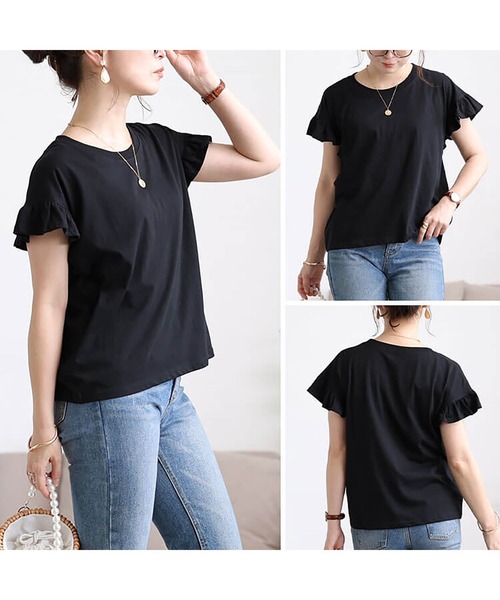 GOLDJAPAN(ゴールドジャパン)の「フリルフレンチスリーブコットンTシャツ【大きいサイズ対応】(Tシャツ/カットソー・レディース・オフホワイト/チャコールグレー/ブラック/ベージュ系/ミント・LL~3L/4L~5L)」の16枚目の写真