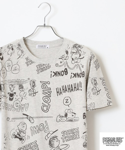 PEANUTS(ピーナッツ)の「PEANUTS 総柄プリント天竺半袖Tシャツ(Tシャツ/カットソー・メンズ・ブラック/ブルーグレー/杢グレー/オートミール/ネイビー/ライトグリーン・M/L/LL)」の4枚目の写真