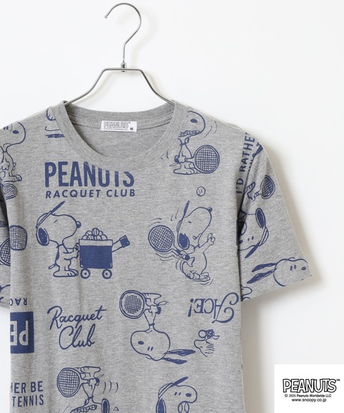 PEANUTS(ピーナッツ)の「PEANUTS 総柄プリント天竺半袖Tシャツ(Tシャツ/カットソー・メンズ・ブラック/ブルーグレー/杢グレー/オートミール/ネイビー/ライトグリーン・M/L/LL)」の3枚目の写真