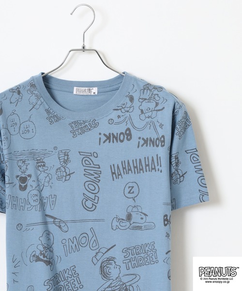 PEANUTS(ピーナッツ)の「PEANUTS 総柄プリント天竺半袖Tシャツ(Tシャツ/カットソー・メンズ・ブラック/ブルーグレー/杢グレー/オートミール/ネイビー/ライトグリーン・M/L/LL)」の2枚目の写真