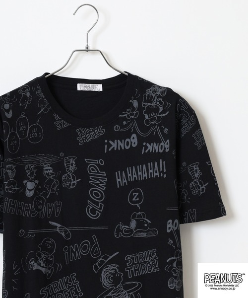 PEANUTS(ピーナッツ)の「PEANUTS 総柄プリント天竺半袖Tシャツ(Tシャツ/カットソー・メンズ・ブラック/ブルーグレー/杢グレー/オートミール/ネイビー/ライトグリーン・M/L/LL)」の1枚目の写真