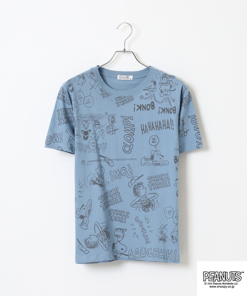 PEANUTS(ピーナッツ)の「PEANUTS 総柄プリント天竺半袖Tシャツ(Tシャツ/カットソー・メンズ・ブラック/ブルーグレー/杢グレー/オートミール/ネイビー/ライトグリーン・M/L/LL)」の9枚目の写真