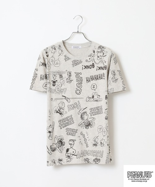 PEANUTS(ピーナッツ)の「PEANUTS 総柄プリント天竺半袖Tシャツ(Tシャツ/カットソー・メンズ・ブラック/ブルーグレー/杢グレー/オートミール/ネイビー/ライトグリーン・M/L/LL)」の8枚目の写真