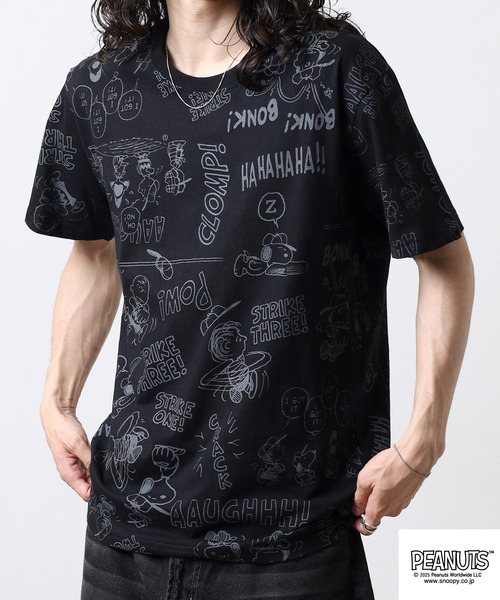 PEANUTS(ピーナッツ)の「PEANUTS 総柄プリント天竺半袖Tシャツ(Tシャツ/カットソー・メンズ・ブラック/ブルーグレー/杢グレー/オートミール/ネイビー/ライトグリーン・M/L/LL)」の19枚目の写真