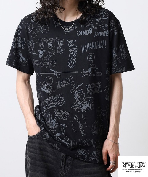 PEANUTS(ピーナッツ)の「PEANUTS 総柄プリント天竺半袖Tシャツ(Tシャツ/カットソー・メンズ・ブラック/ブルーグレー/杢グレー/オートミール/ネイビー/ライトグリーン・M/L/LL)」の21枚目の写真