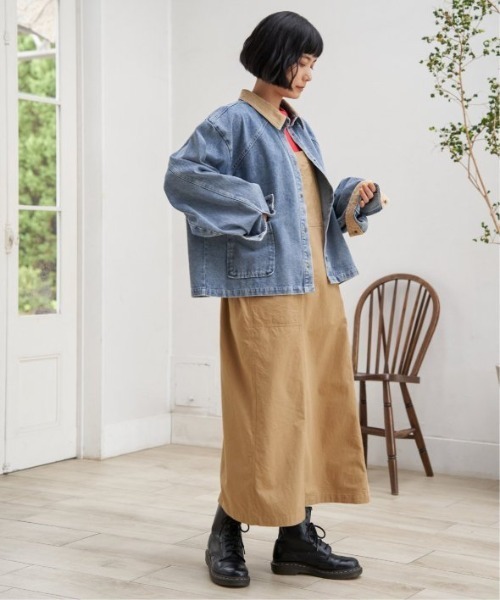 LBC（エルビーシー）の「コットンツイルワークジャンスカ（ワンピース・レディース・ベージュ/チャコールグレー/エメラルド・M）」の17枚目の写真